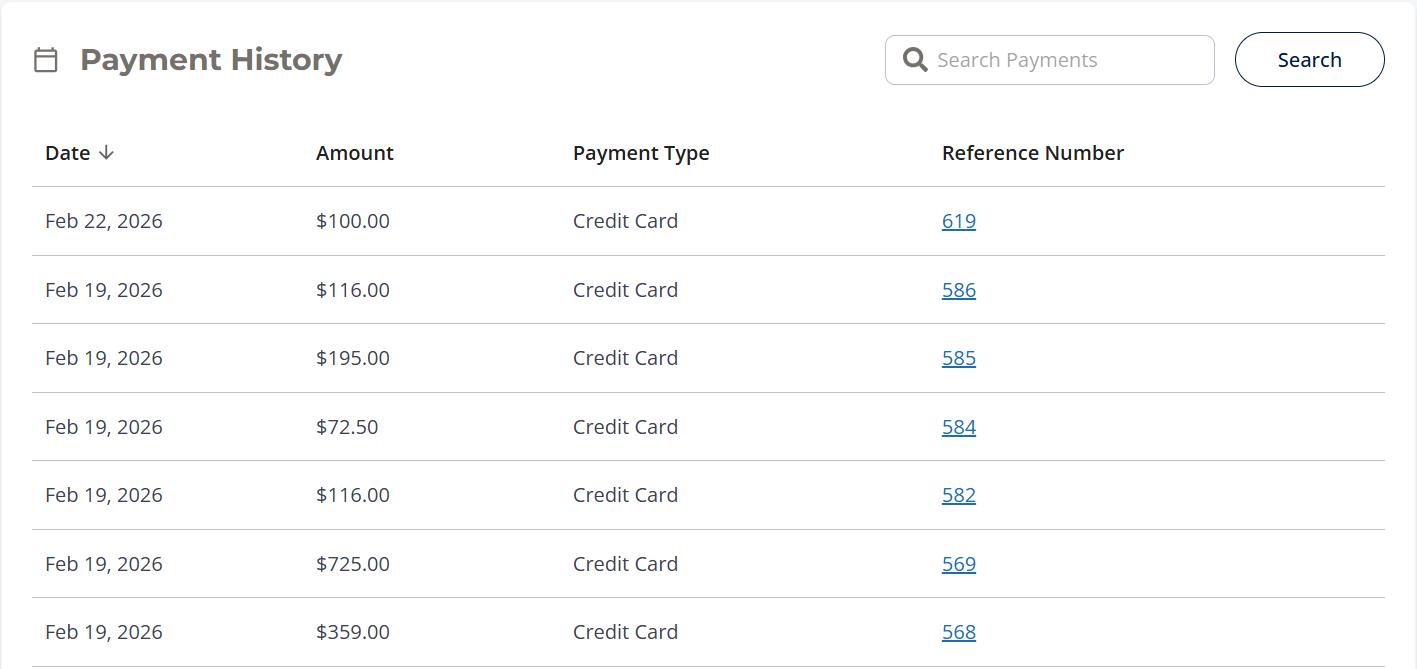 Historique des paiements dans le compte BlueCosmo